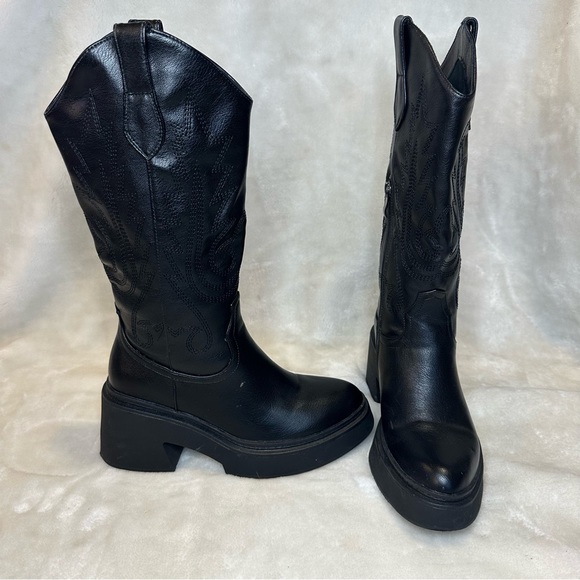 Amazon Shoes - Artrotter Black Western Cowgirl Combat Boots Size 6/36